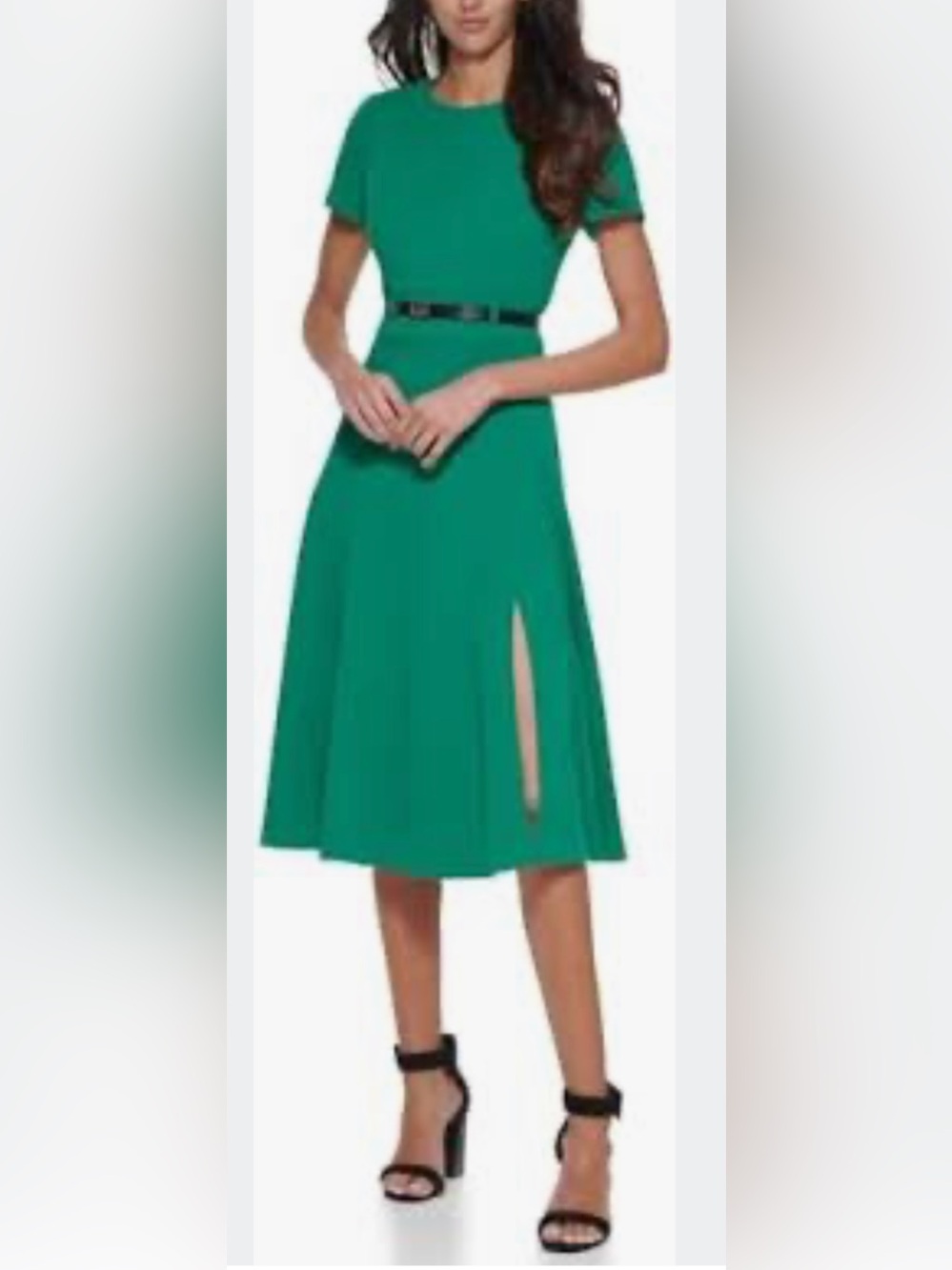 Calvin Klein Emerald Green Midi A-Line Dress with Side Slit